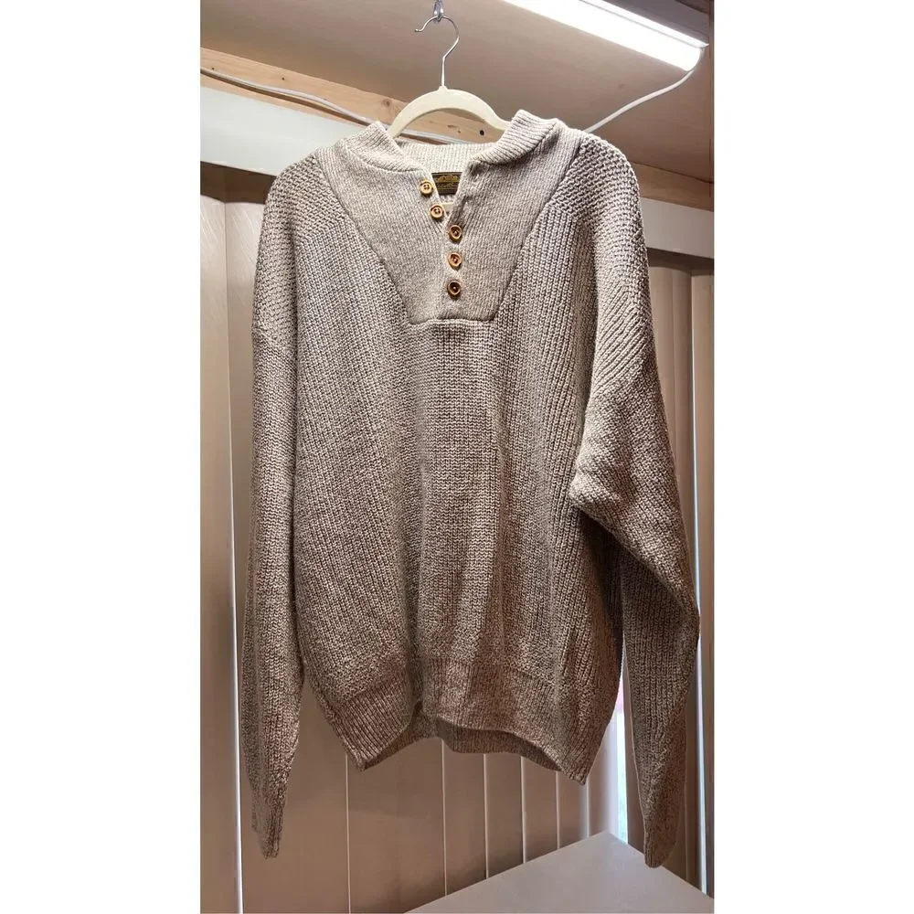 EDDIE BAUER MENS CABLE KNIT SWEATER BROWN BEIGE SIZE XL - Picture 2 of 8